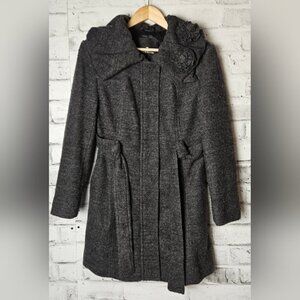 Laura Petites Gray Wool Blend Pea Coat Floral Collar Size 4 Dress Coat
